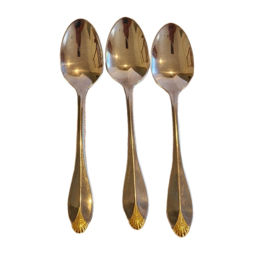 Oneida Golden Royal Flute Set Of 3 Teaspoons Stainless Flatware Quiet Luxury